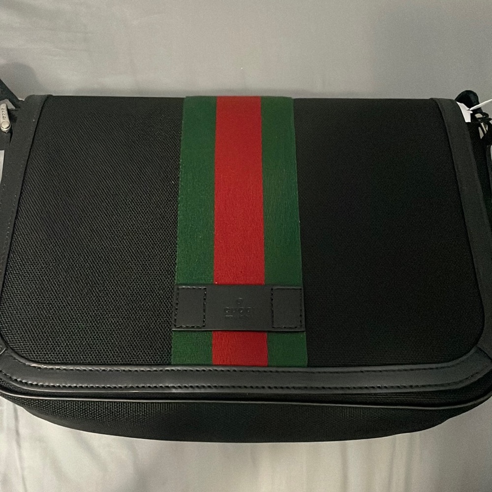 Gucci Black Crossbody with Green and Red Center Stripe